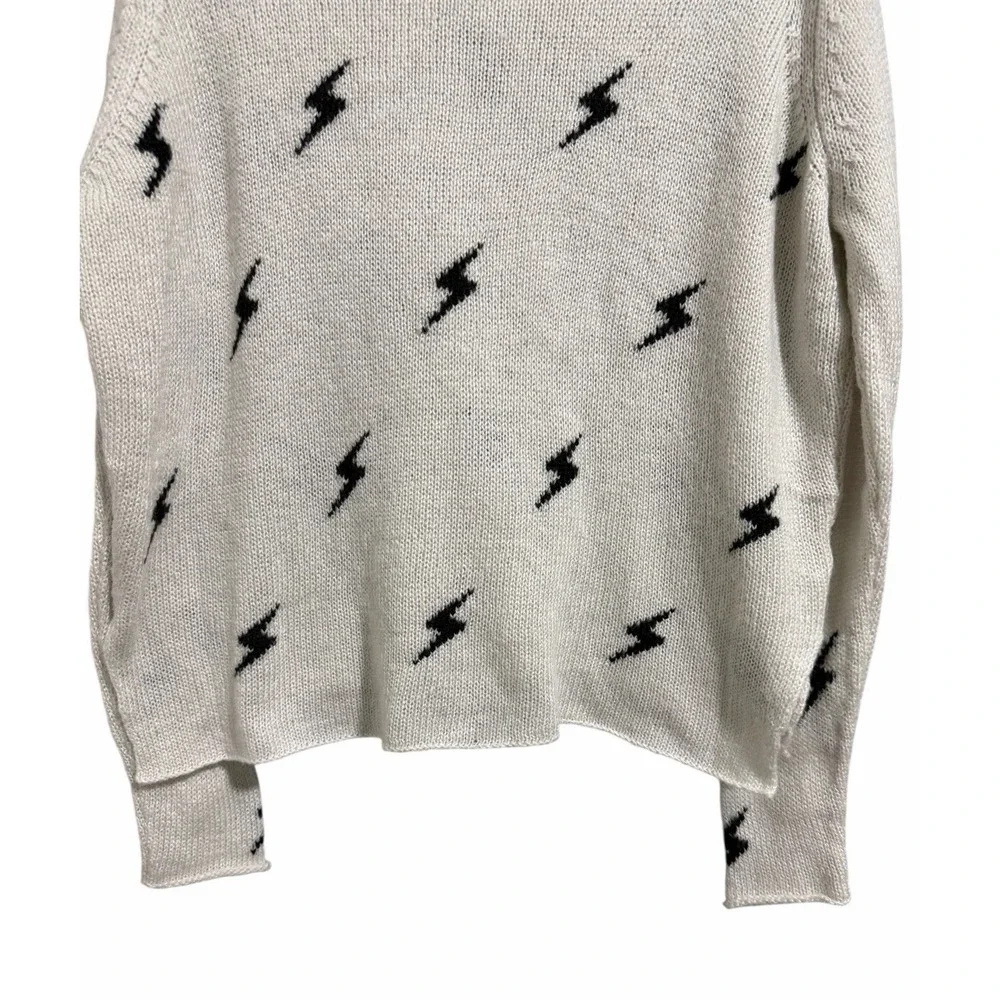 Wooden Ships Paola Buendia White Knit Sweater W/Black Lighting Bolts Size XS/S - Picture 6 of 10